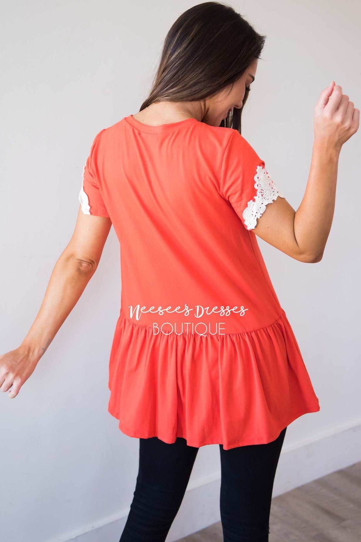 Be Bold Crochet Sleeve Top Modest Dresses vendor-unknown 