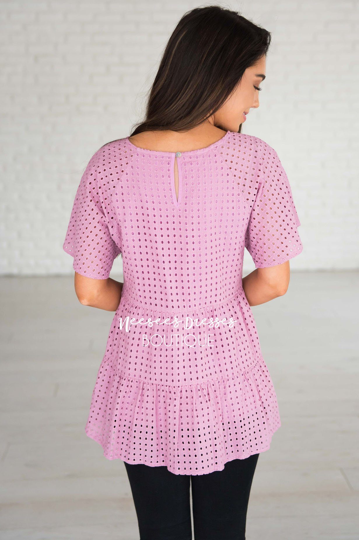 Escape The Ordinary Eyelet Top Modest Dresses vendor-unknown 