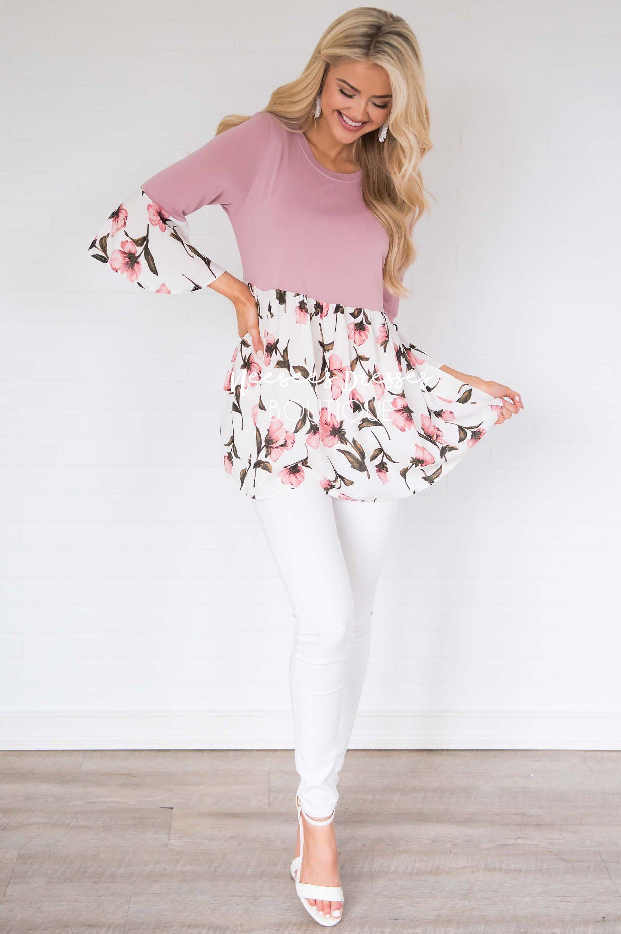 No Rain, No Flowers Floral Blouse Modest Dresses vendor-unknown 