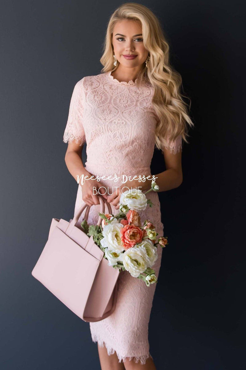 Pale Pink Lace Modest Church Dress | Modest Bridesmaids Dresses ...