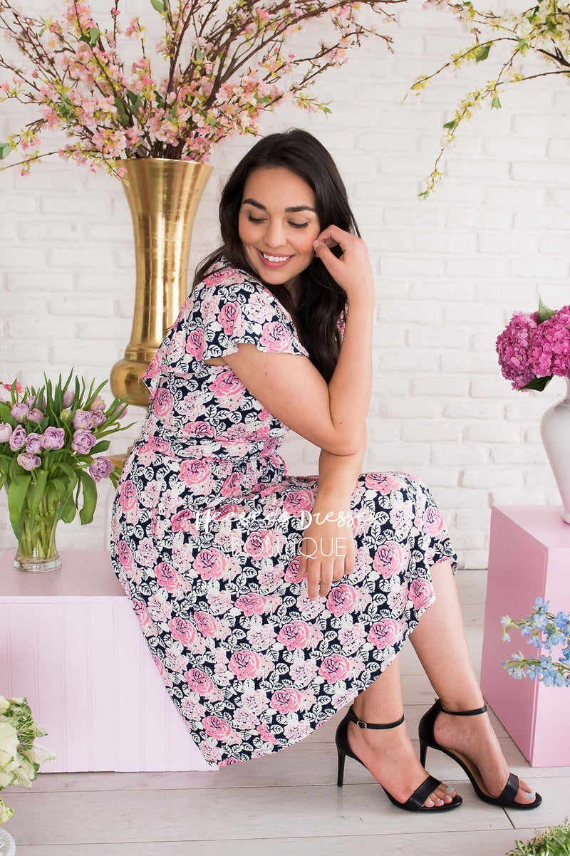 Navy/Pink Floral Modest Church Dress | Best and Affordable Modest ...