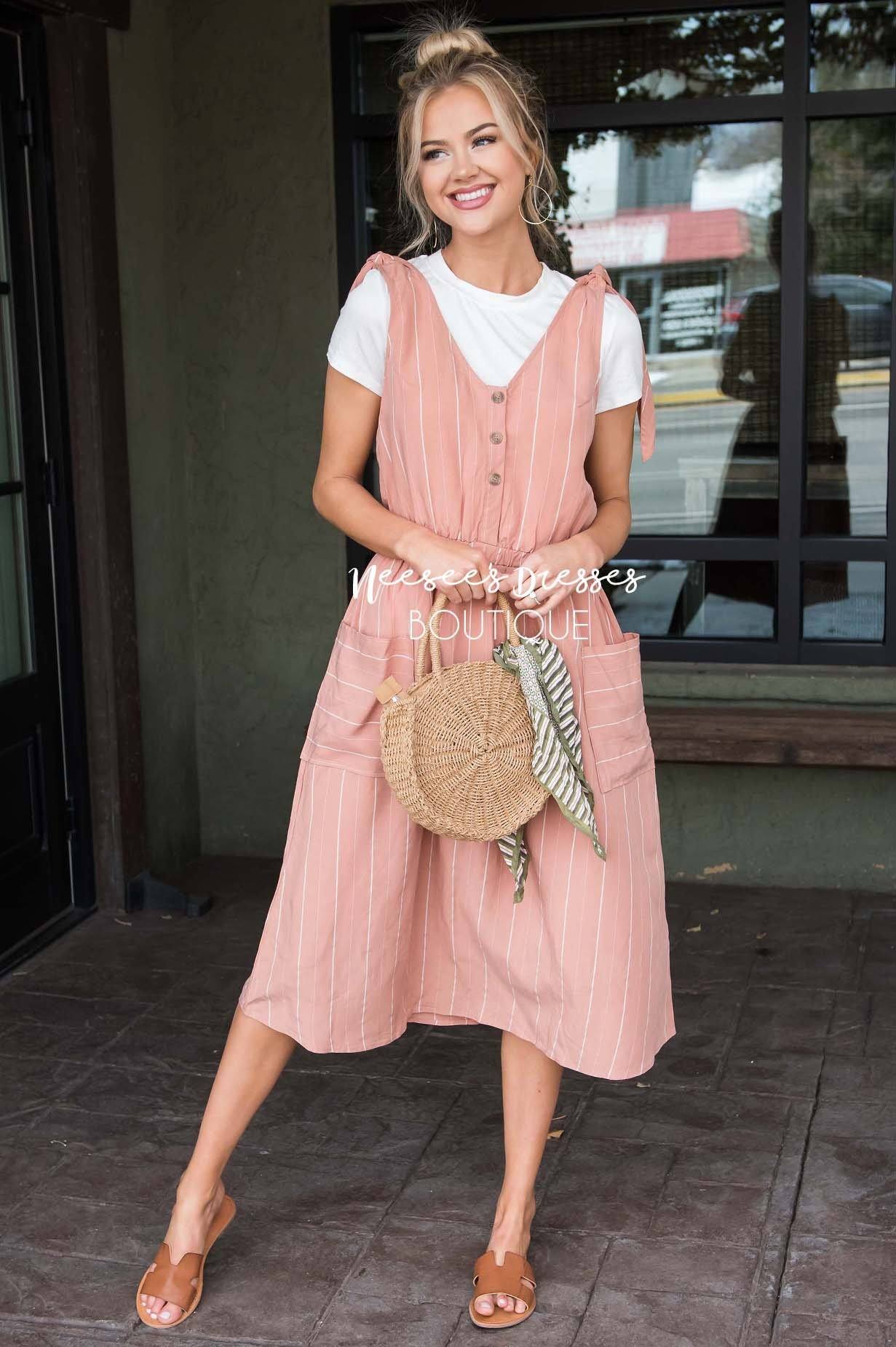 The Rowan Tie Detail Overall Dress Modest Dresses vendor-unknown 