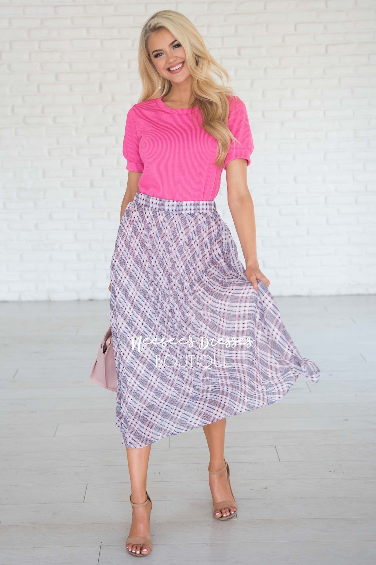 Weekend Wishes Pleated Skirt Modest Dresses vendor-unknown 