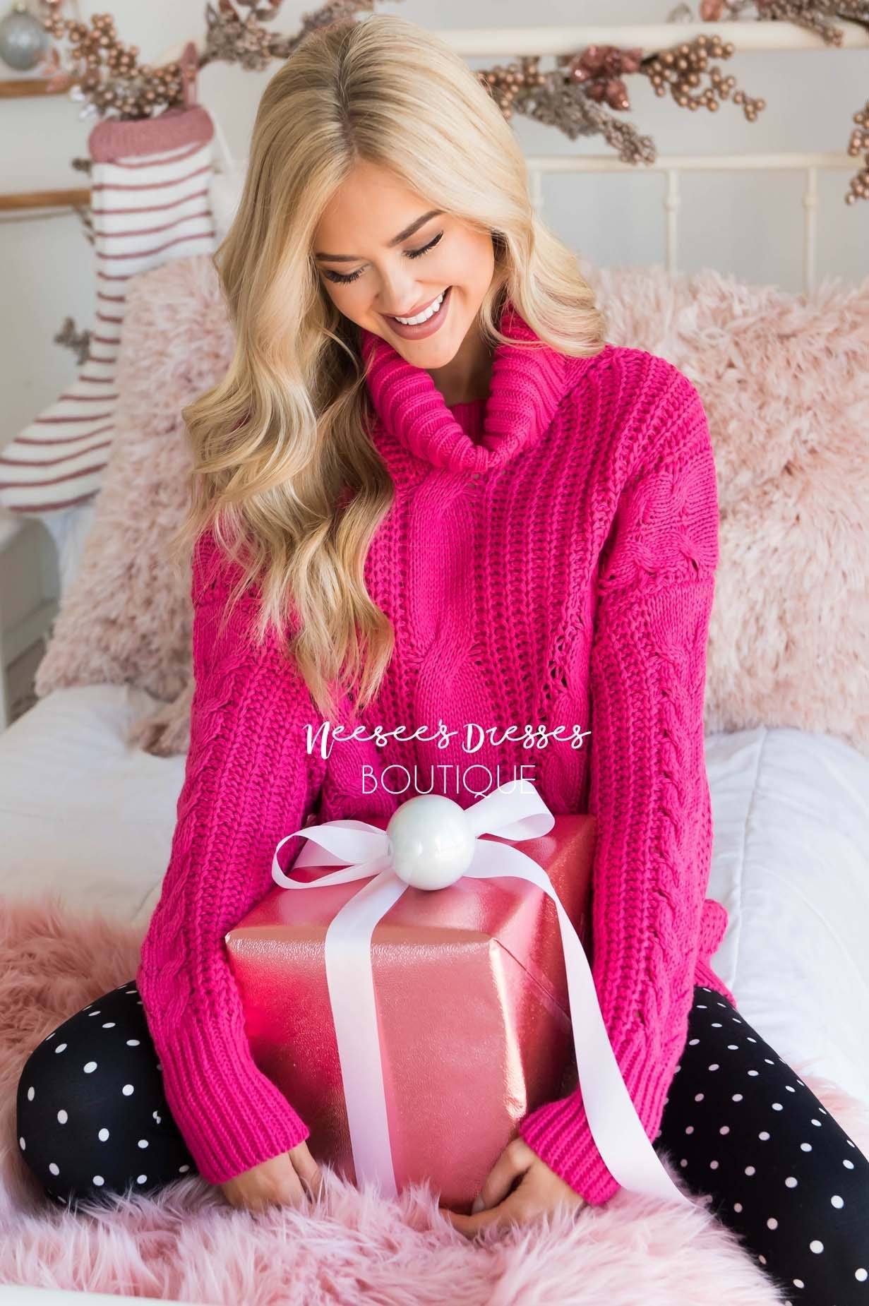 Blessed Heart Cable Knit Sweater Modest Dresses vendor-unknown 