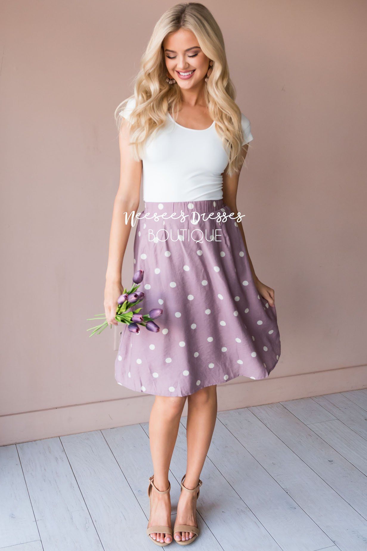 Classic Polka Dots Modest Skirt Skirts vendor-unknown 