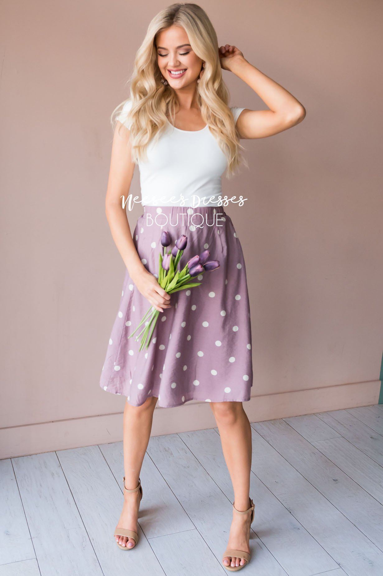 Classic Polka Dots Modest Skirt Skirts vendor-unknown 