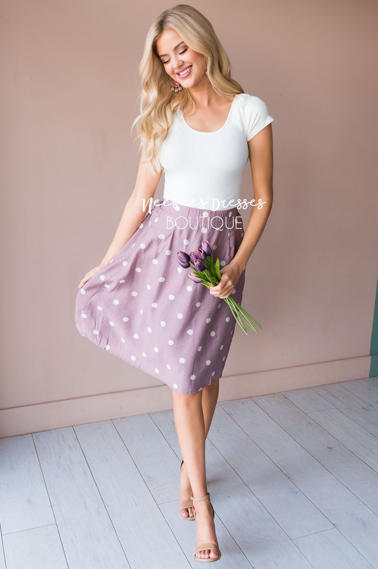 Classic Polka Dots Modest Skirt Skirts vendor-unknown 