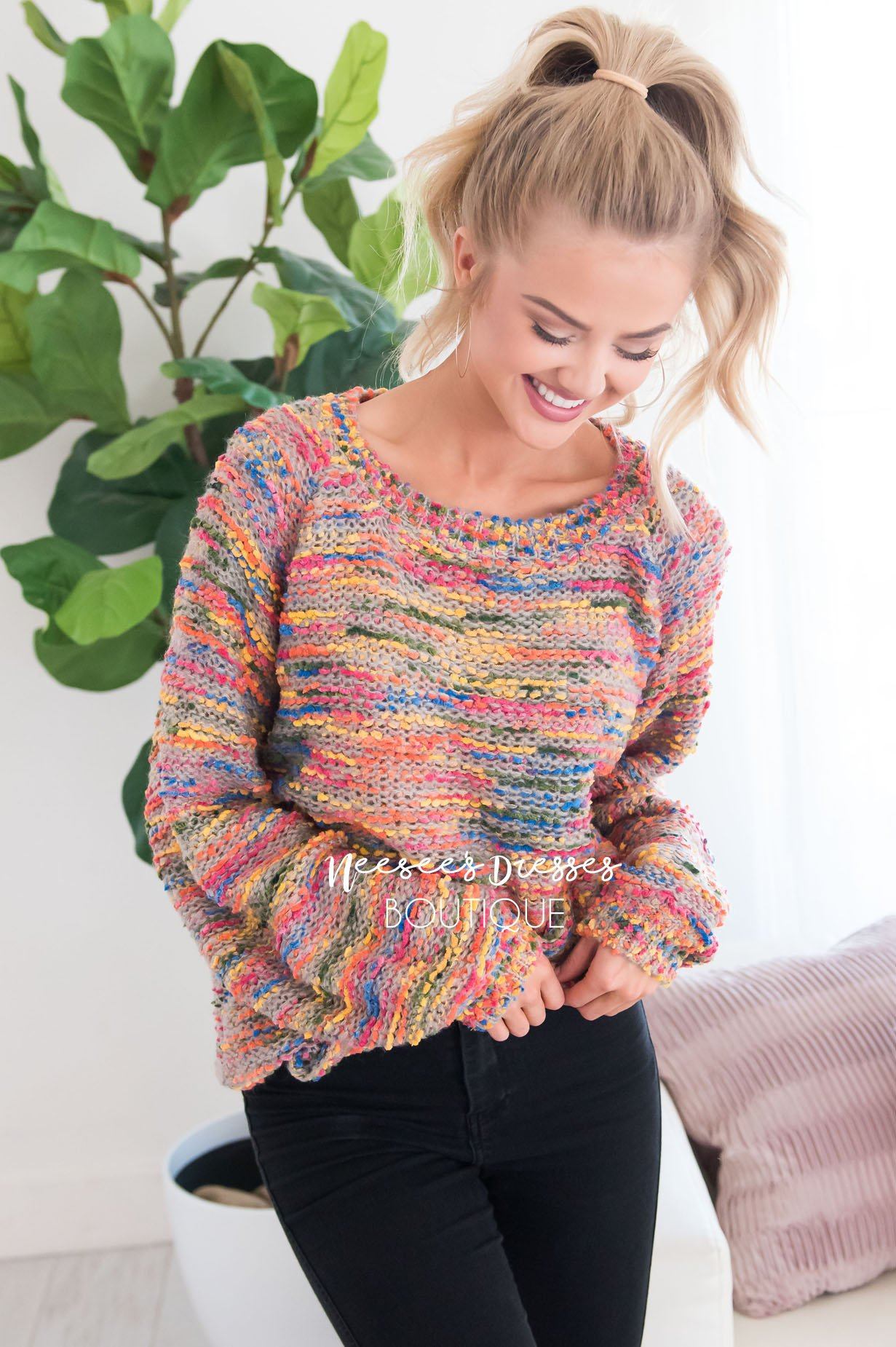 Everything Nice Colorful Sweater Modest Dresses vendor-unknown 