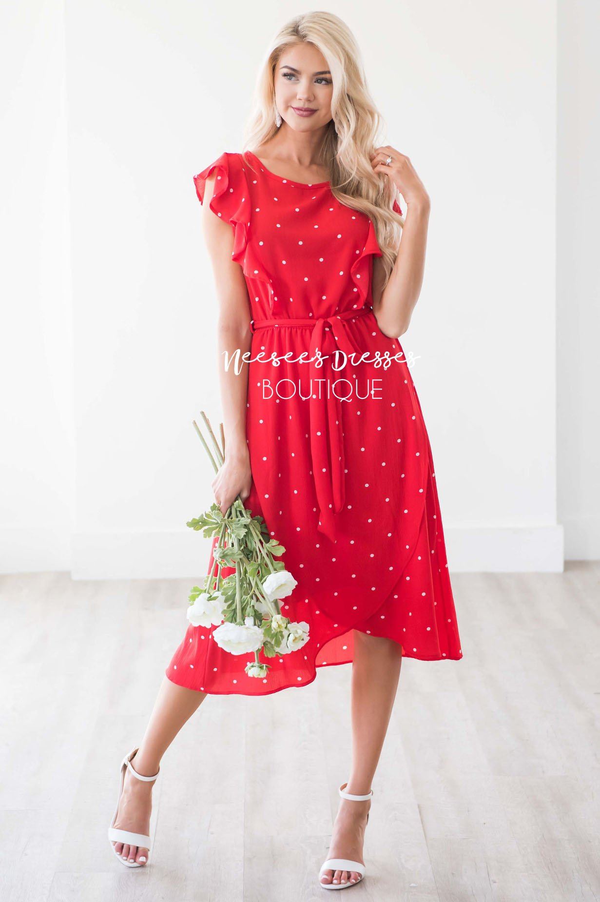 The Kynlei Polka Dotted Dress Modest Dresses vendor-unknown 