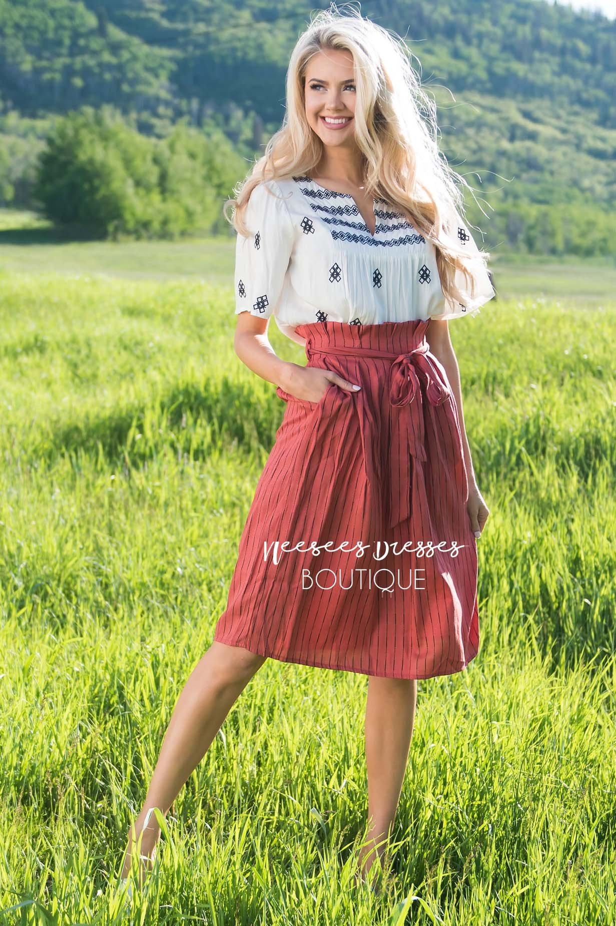 Hello Summer Striped Tie Waist Skirt Modest Dresses vendor-unknown 