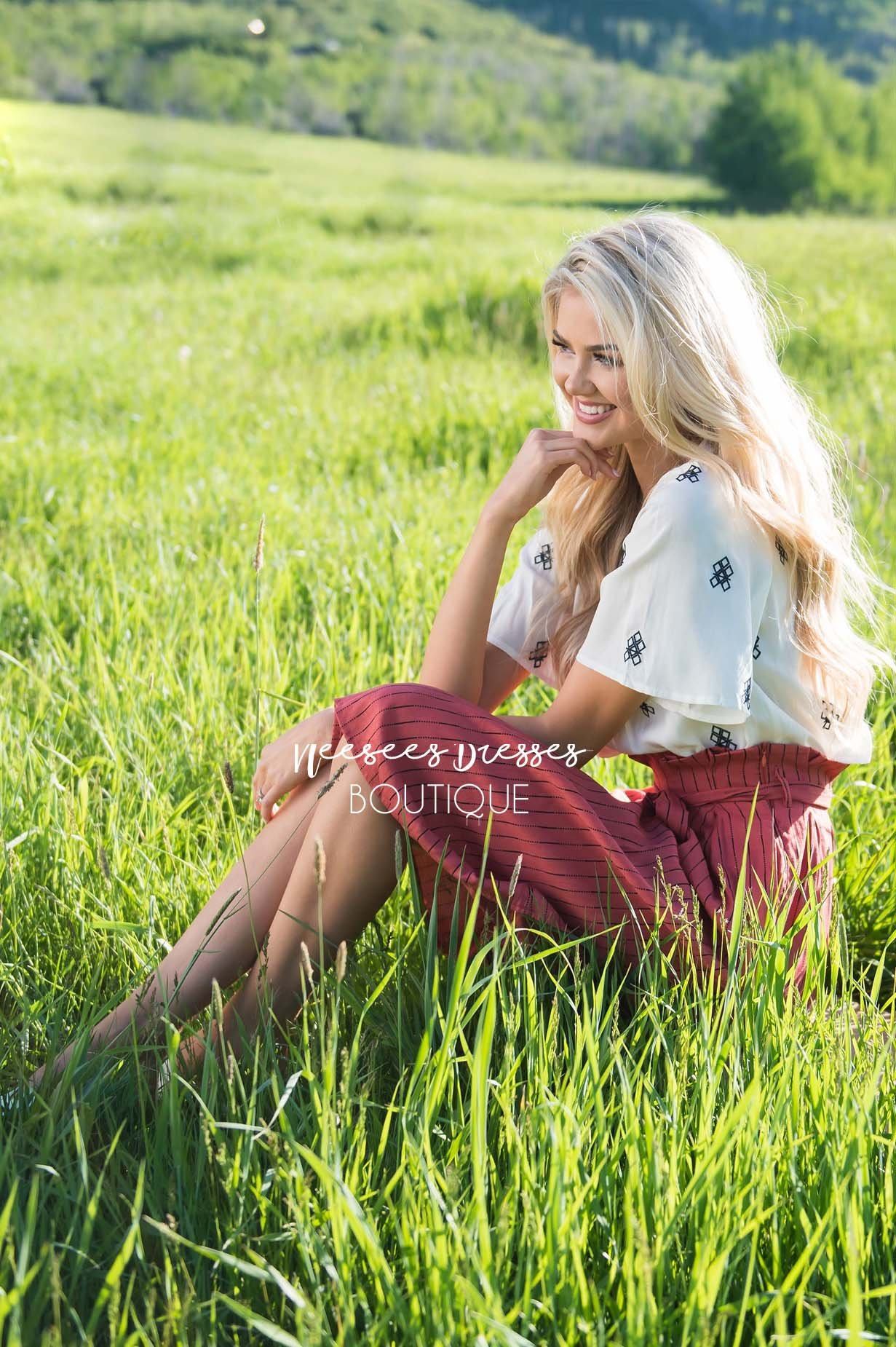 Hello Summer Striped Tie Waist Skirt Modest Dresses vendor-unknown 