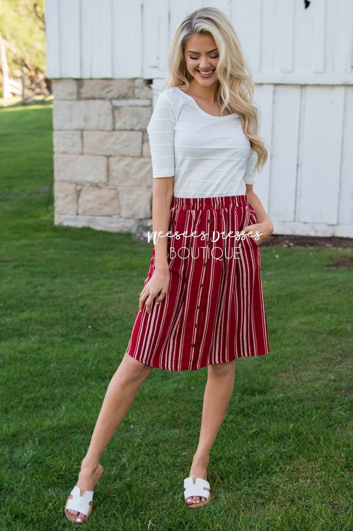 Burst Of Joy Striped Button Skirt Modest Dresses vendor-unknown 
