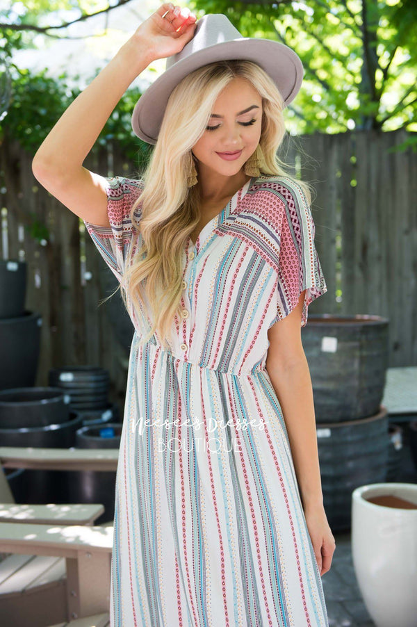 Red/Blue Multi Stripes Modest Dress | Best and Affordable Modest ...