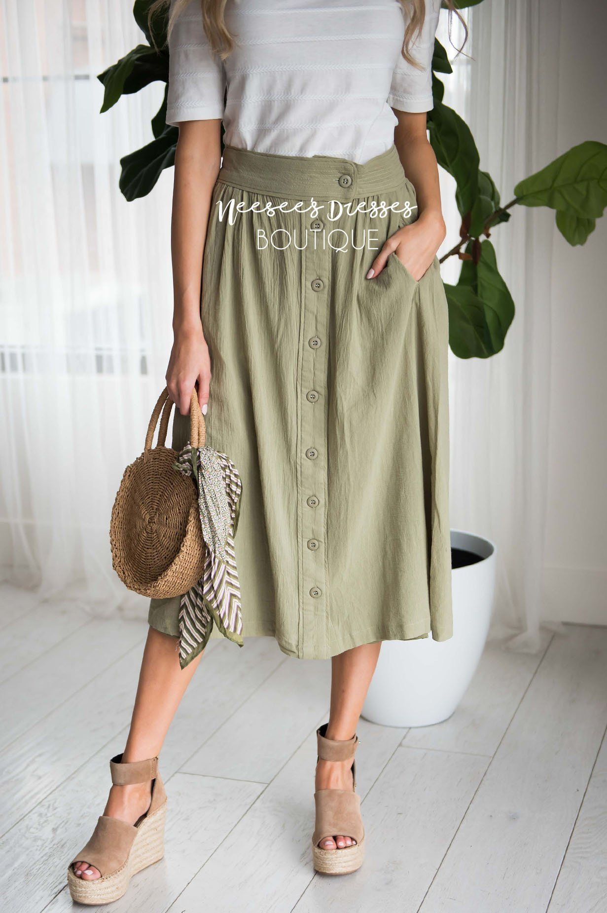 Oh Happy Days Button Skirt Modest Dresses vendor-unknown 