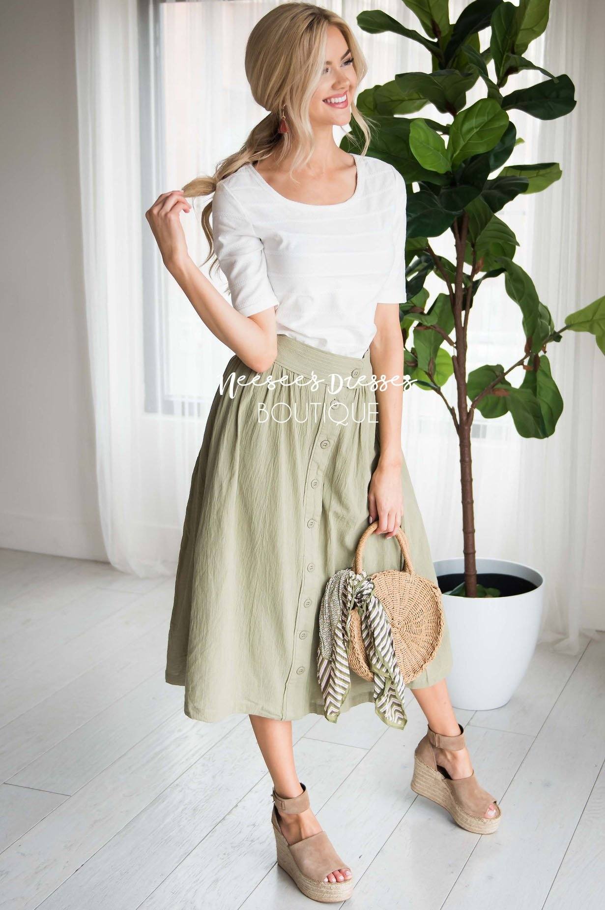 Oh Happy Days Button Skirt Modest Dresses vendor-unknown 