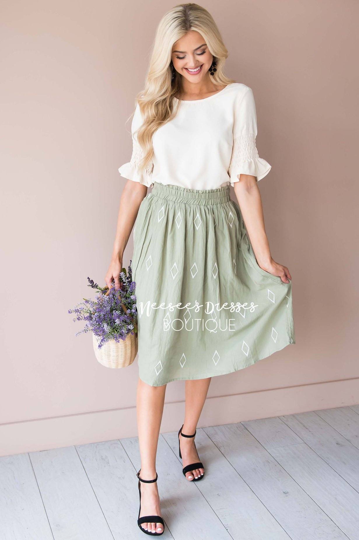 Diamond Print Smocked Waist Skirt Skirts vendor-unknown 