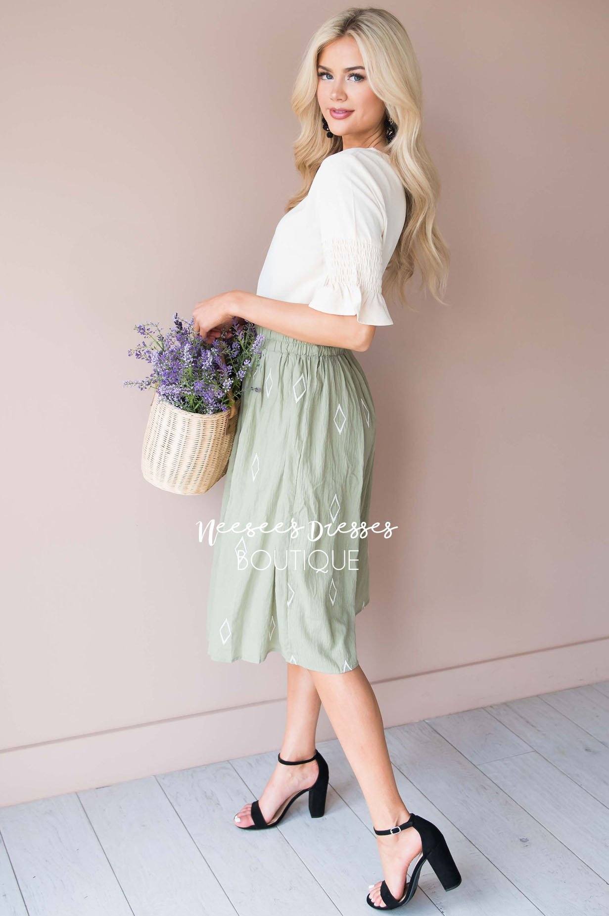 Diamond Print Smocked Waist Skirt Skirts vendor-unknown 