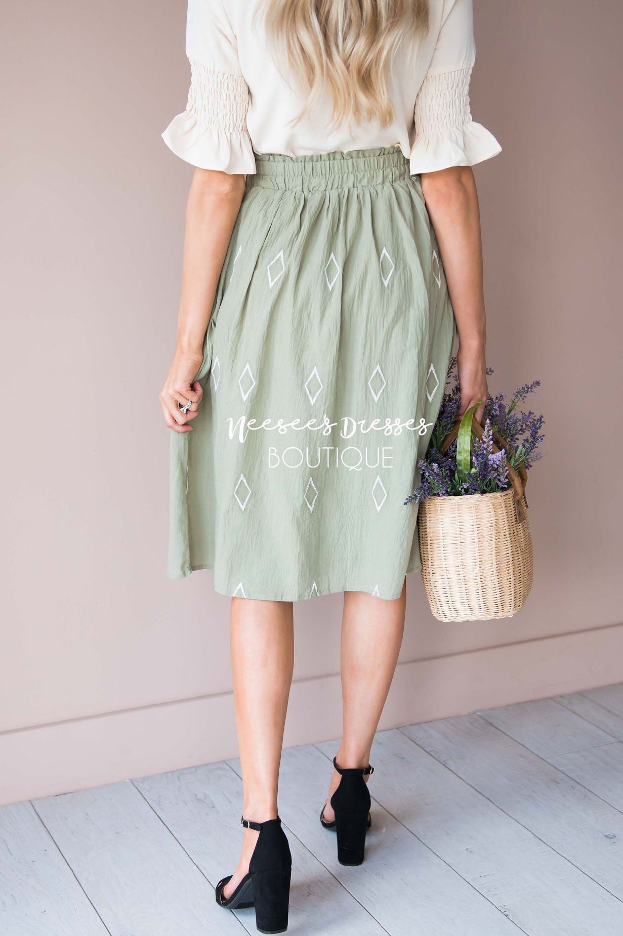 Diamond Print Smocked Waist Skirt Skirts vendor-unknown 