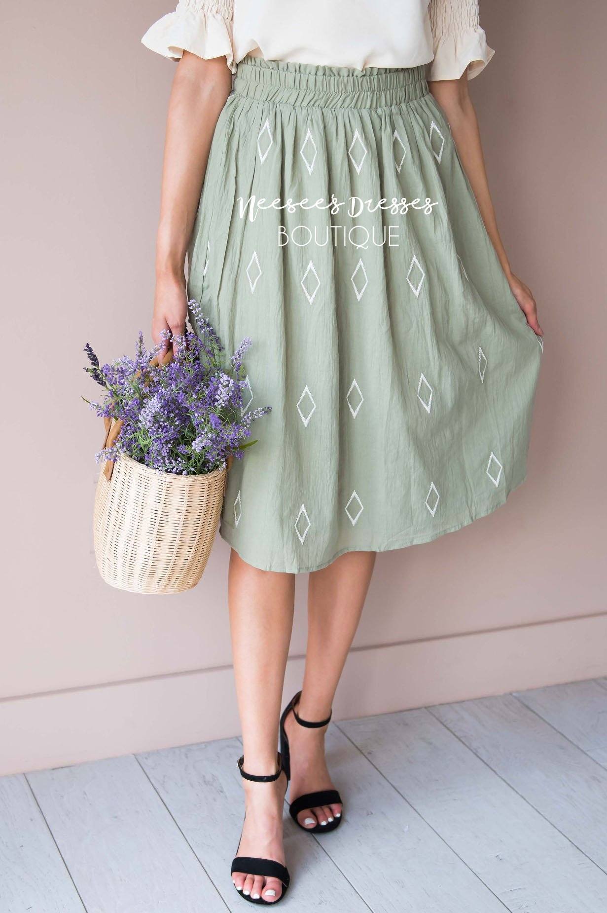 Diamond Print Smocked Waist Skirt Skirts vendor-unknown 