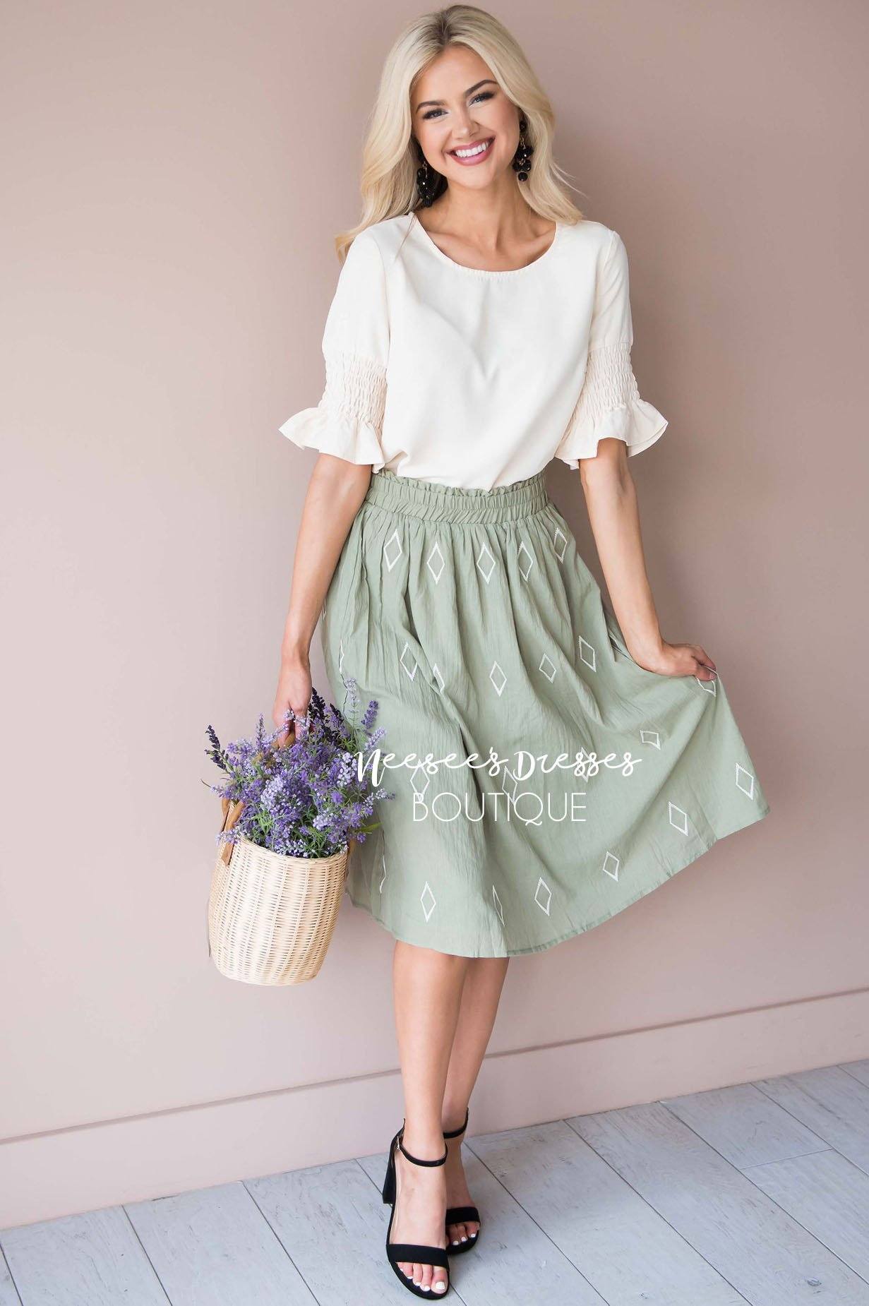 Diamond Print Smocked Waist Skirt Skirts vendor-unknown 