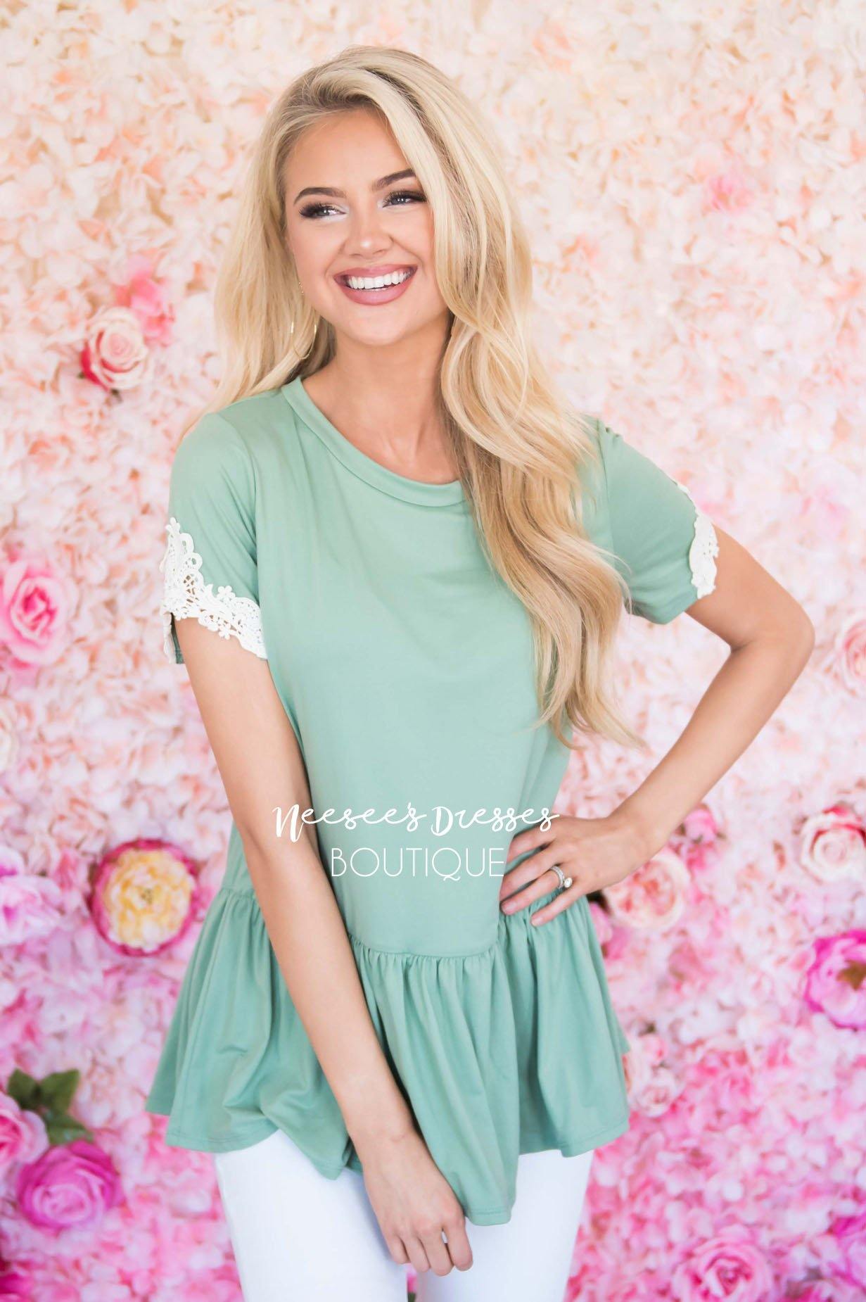 Be Bold Crochet Sleeve Top Modest Dresses vendor-unknown 