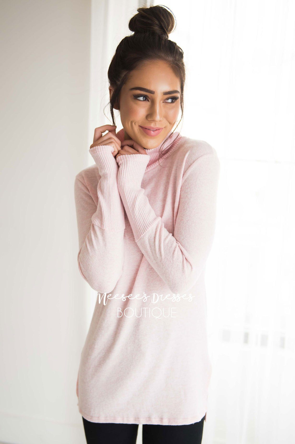 Soft Pink Turtleneck Sweater Modest Dresses vendor-unknown 