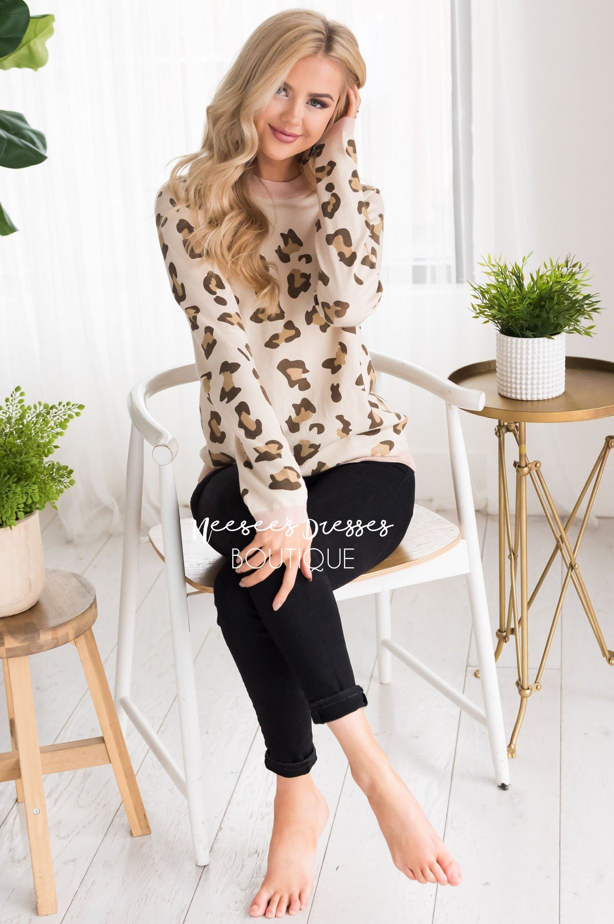Sweet Leopard Print Sweater Tops vendor-unknown 