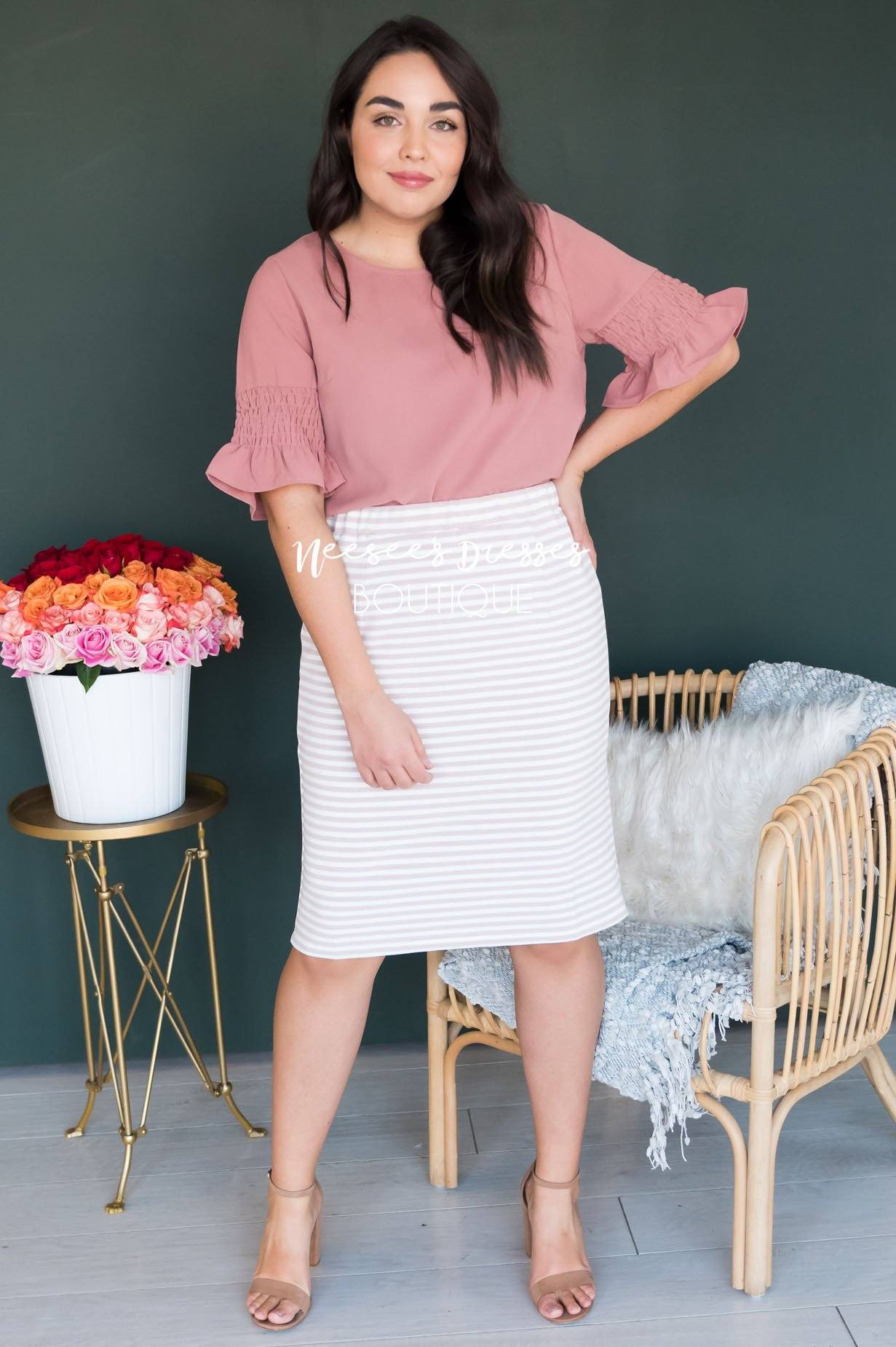 Something New Gathered Sleeve Top Modest Dresses vendor-unknown 