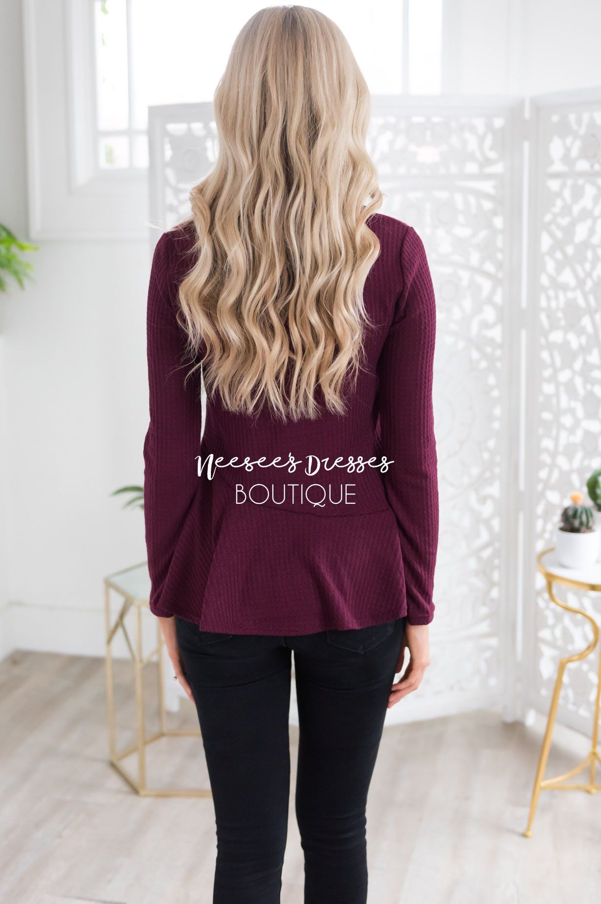 Winter Wishes Cowl Neck Peplum Top Modest Dresses vendor-unknown 