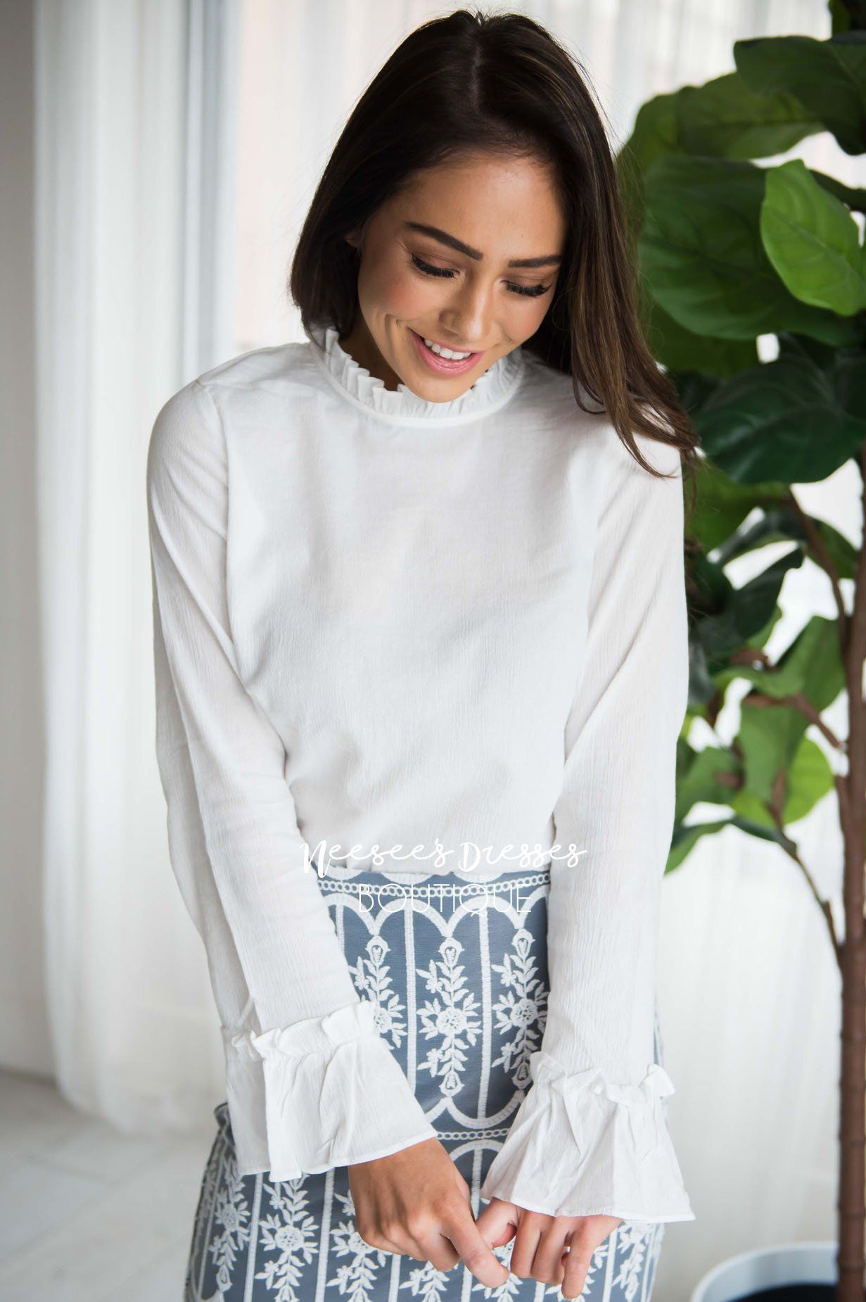 Keep It Simple Ruffled Mock Neck Top Modest Dresses vendor-unknown 