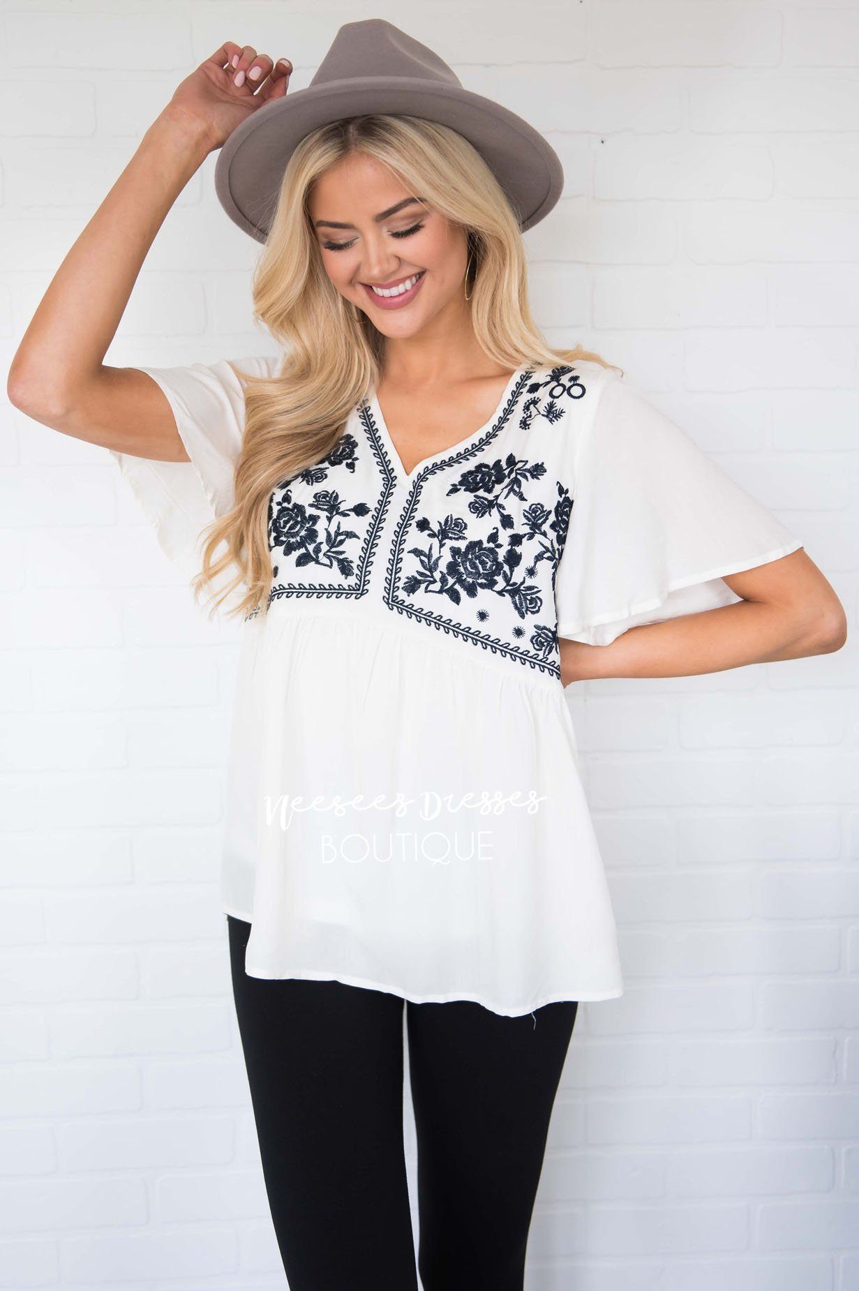 Delicate Embroidered Babydoll Blouse Tops vendor-unknown 