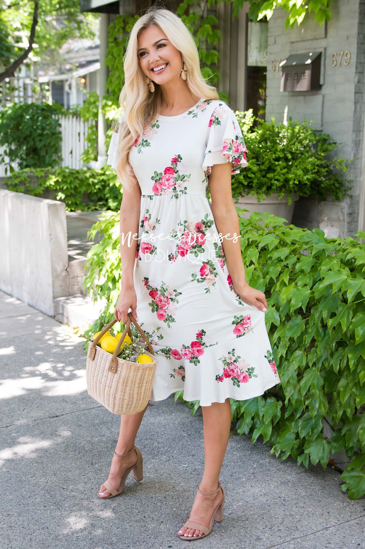 White Floral Ruffle Sleeve Modest Dress | Best and Affordable Modest ...