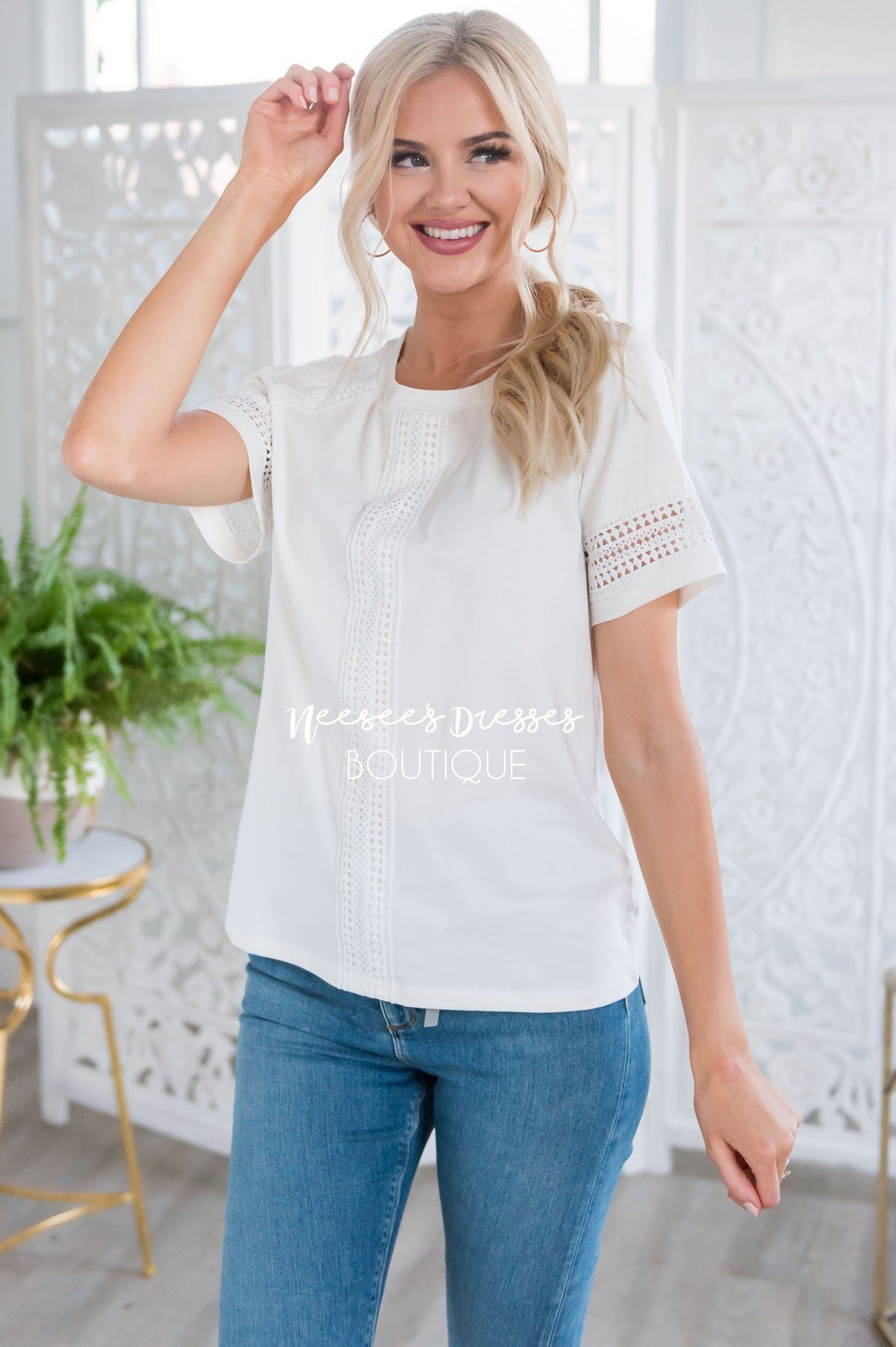 Charming Crochet Detail Blouse Tops vendor-unknown 