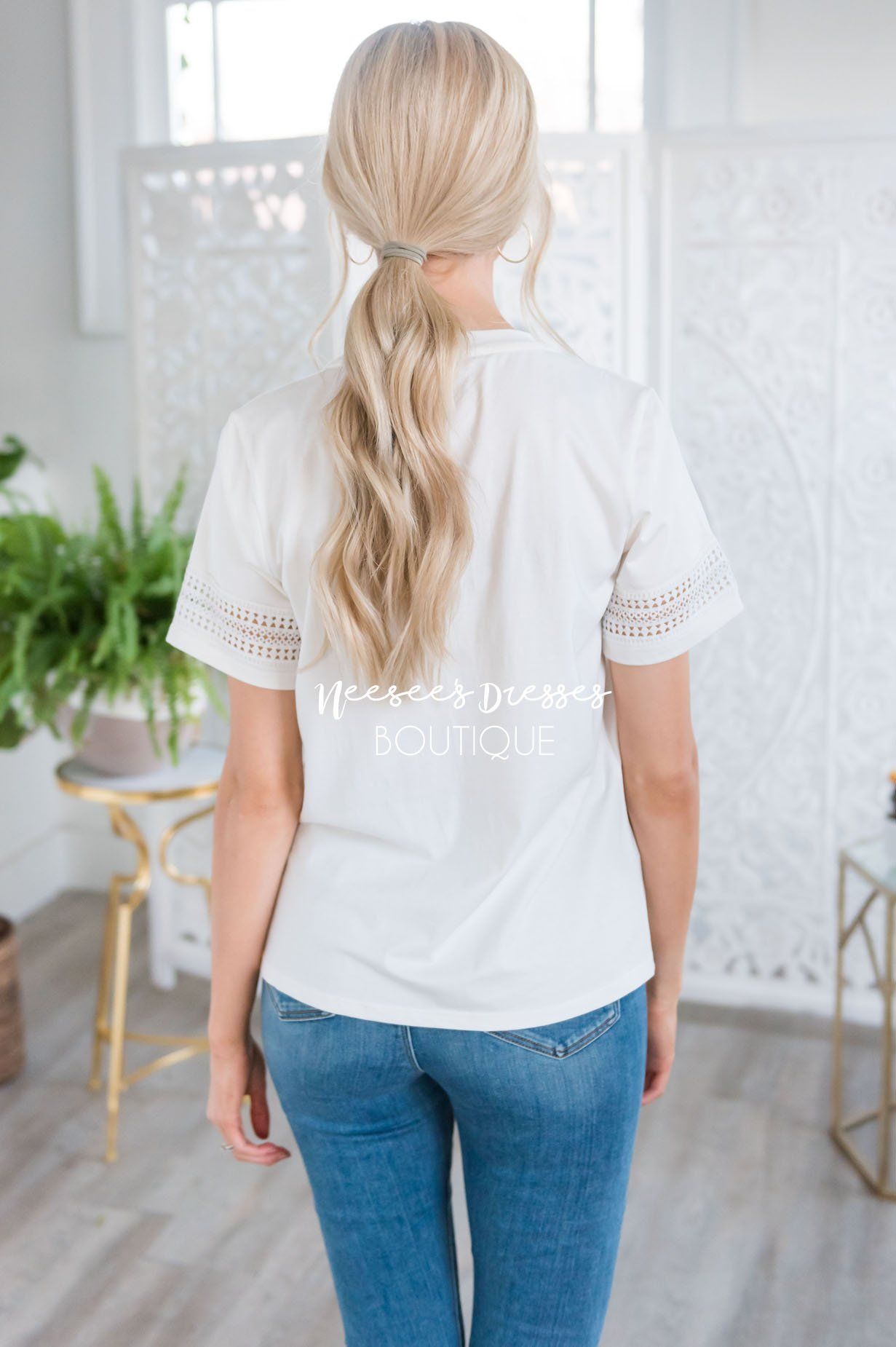 Charming Crochet Detail Blouse Tops vendor-unknown 