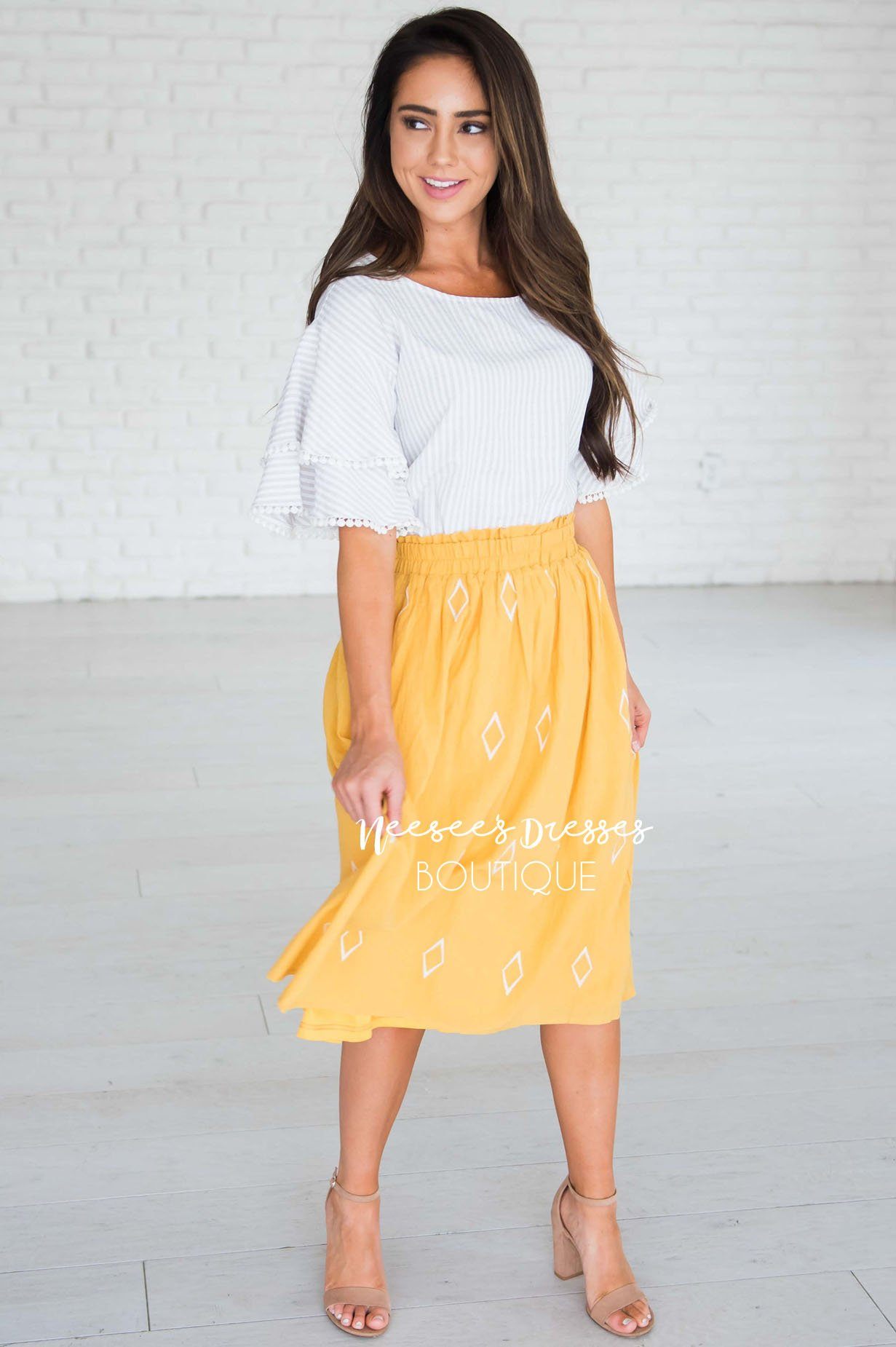 Diamond Print Smocked Waist Skirt Skirts vendor-unknown 