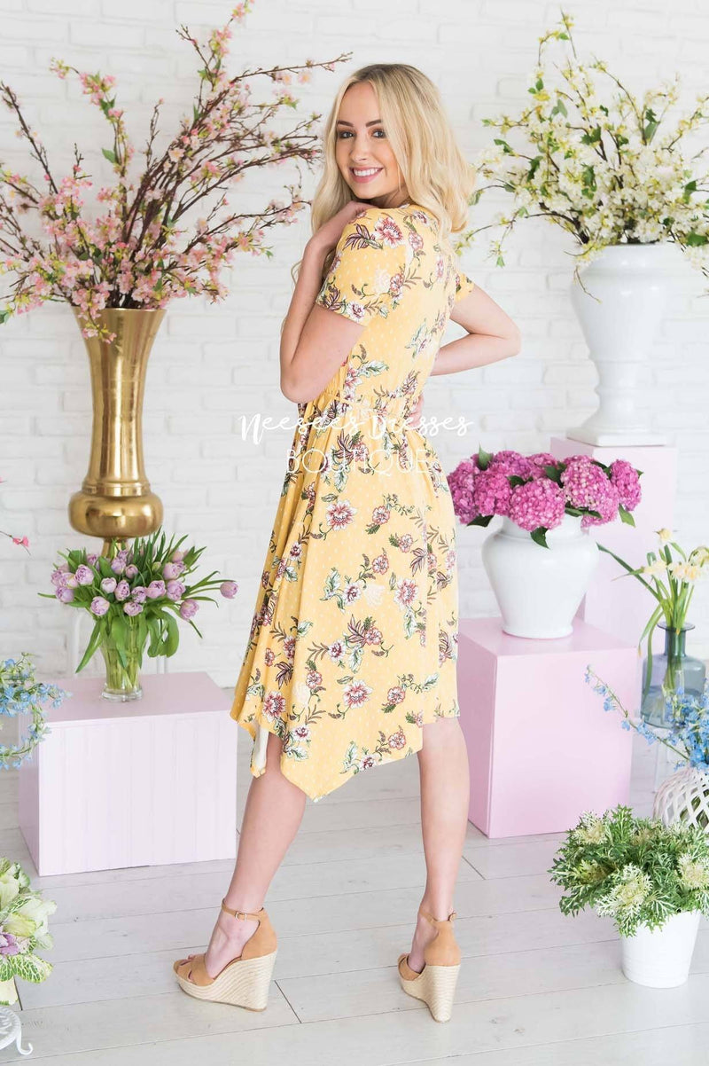 Yellow Floral Lace Trimmed Modest Dress | Best Place To Buy Modest ...