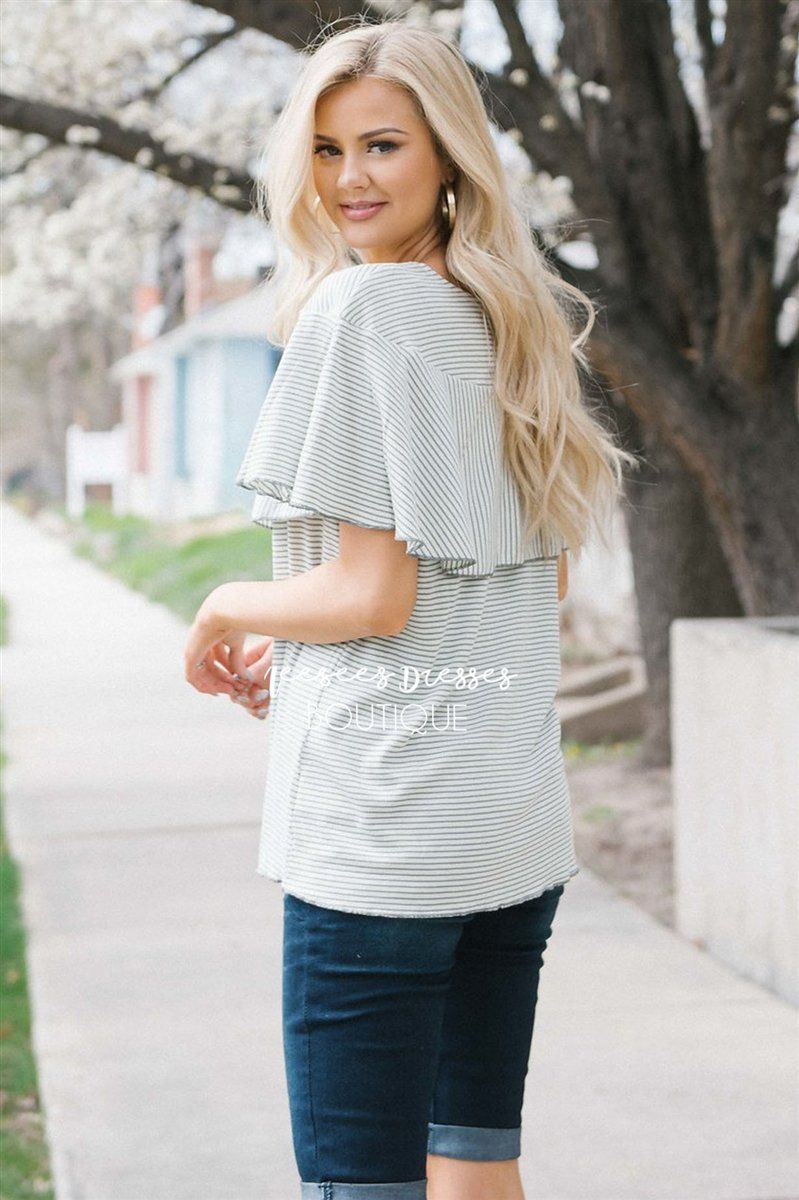 Striped Ruffle Layer Top Tops vendor-unknown 