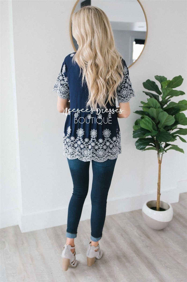 Embroidered Floral Detail Babydoll Top Tops vendor-unknown 