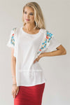 Cute Embroidered Ruffle Sleeve Top Tops vendor-unknown S White