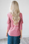 Ruffle Front Detail 3/4 Length Sleeve Top Tops vendor-unknown