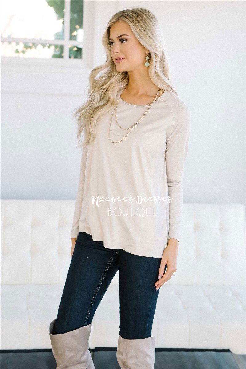 Oatmeal Suede Baseball Tee Tops vendor-unknown 
