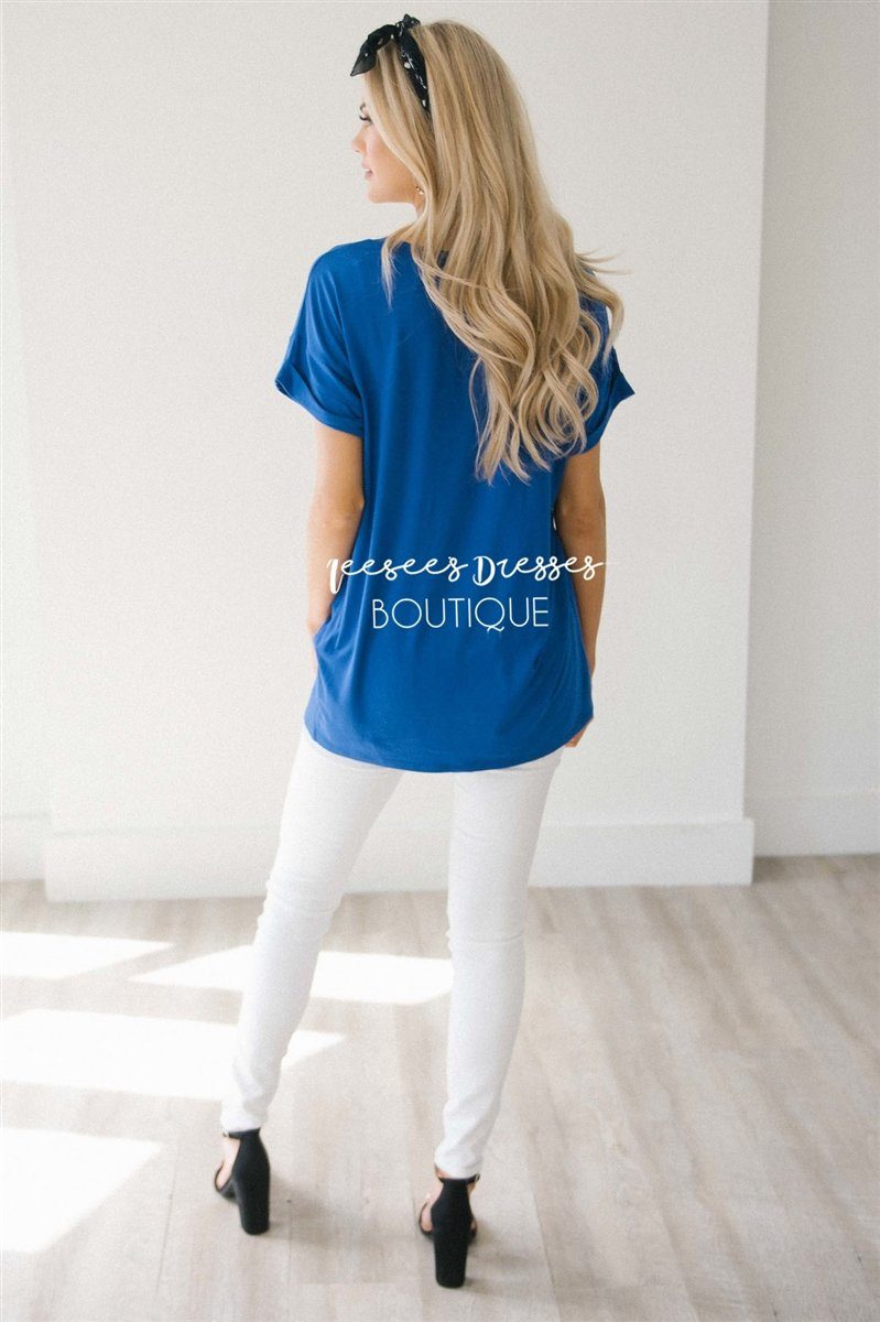 Short Sleeve Front Pocket V Neck Tee Tops vendor-unknown 