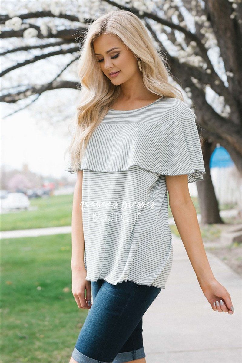 Striped Ruffle Layer Top Tops vendor-unknown 
