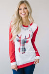 Red Sleeve Plaid Reindeer Sweater Tops vendor-unknown Red S 
