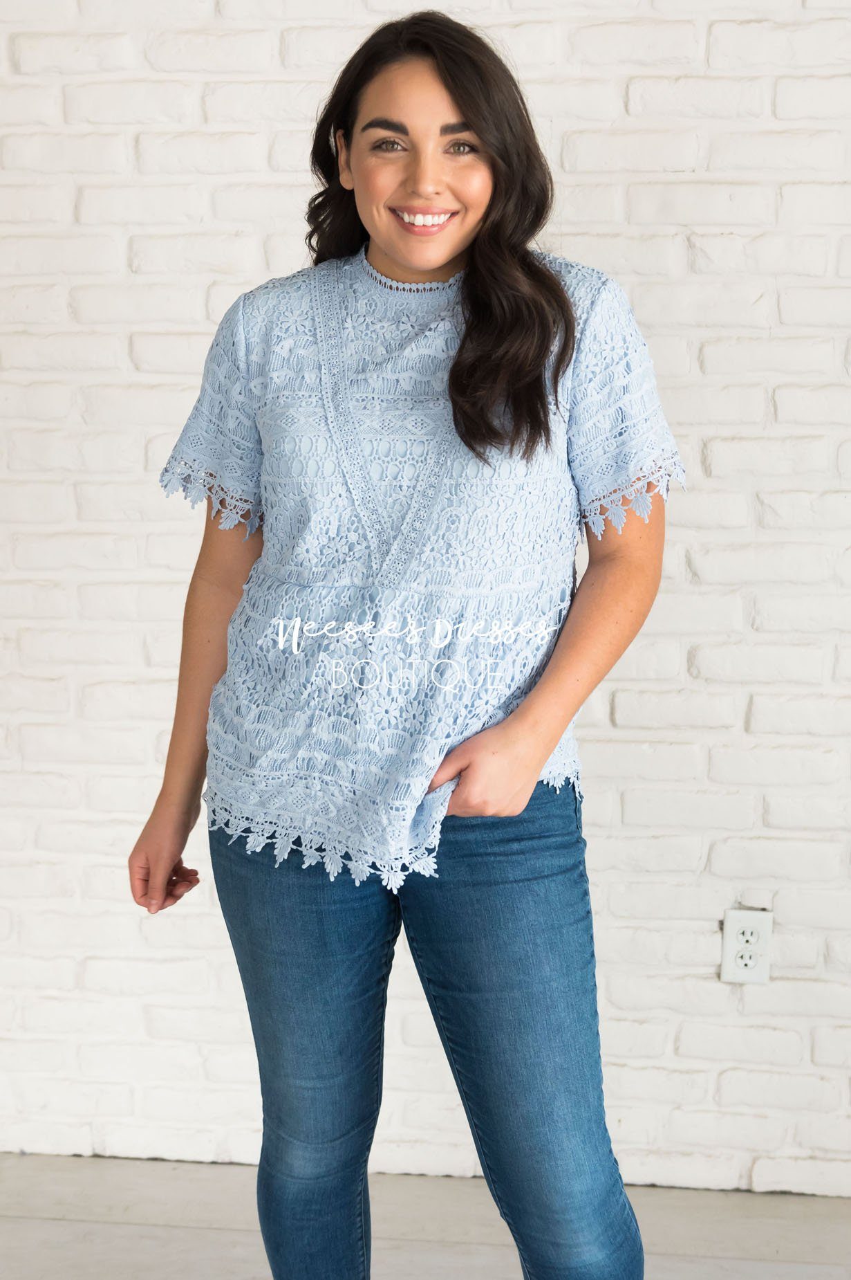 A Lot of Lace Modest Blouse Tops vendor-unknown 