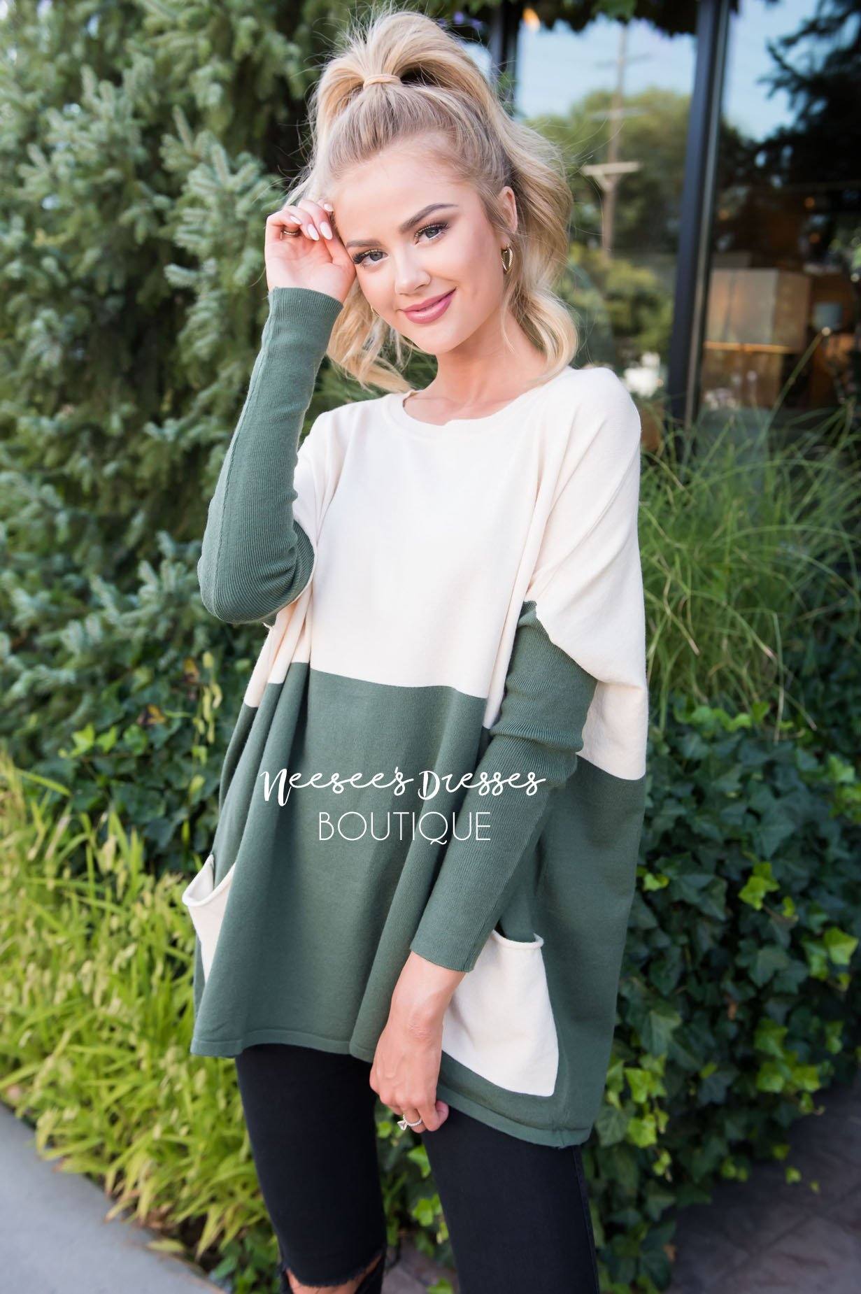 A Walk in the Park Block Sweater Modest Dresses vendor-unknown 
