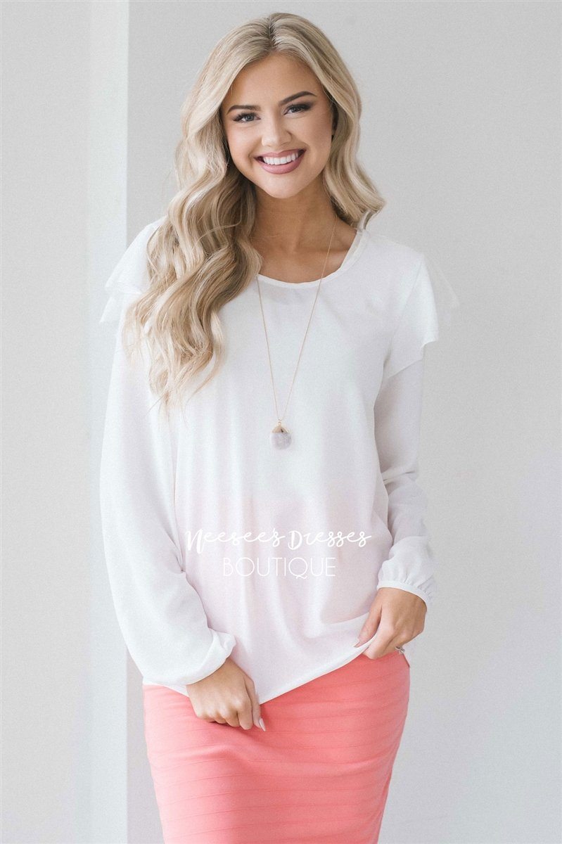 White Double Ruffle Sleeve Blouse Tops vendor-unknown White XS 