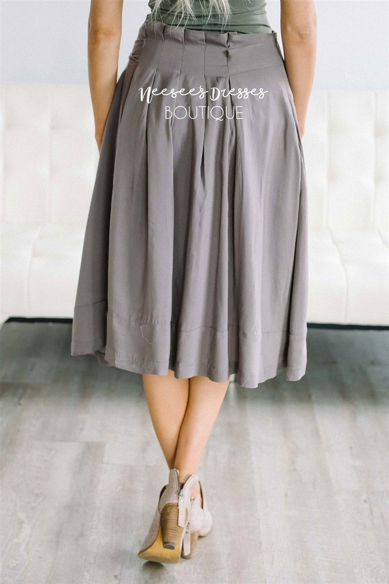 Muted Gray Tie Waist Full Skirt Skirts vendor-unknown 