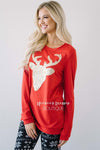 Gold Sequin Sparkly Reindeer Sweater Tops vendor-unknown Red S