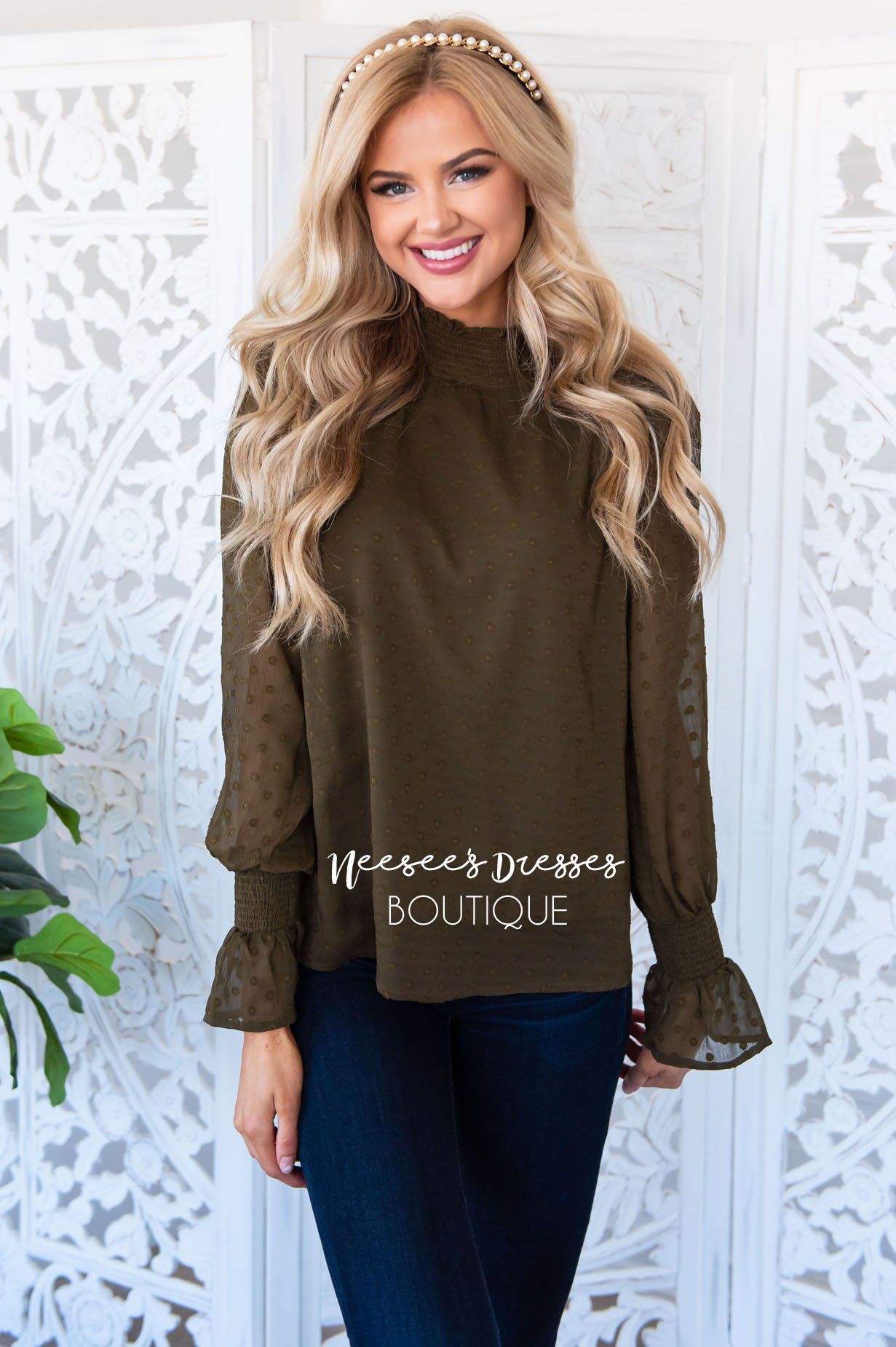 Admired Swiss Dot Blouse Tops vendor-unknown 